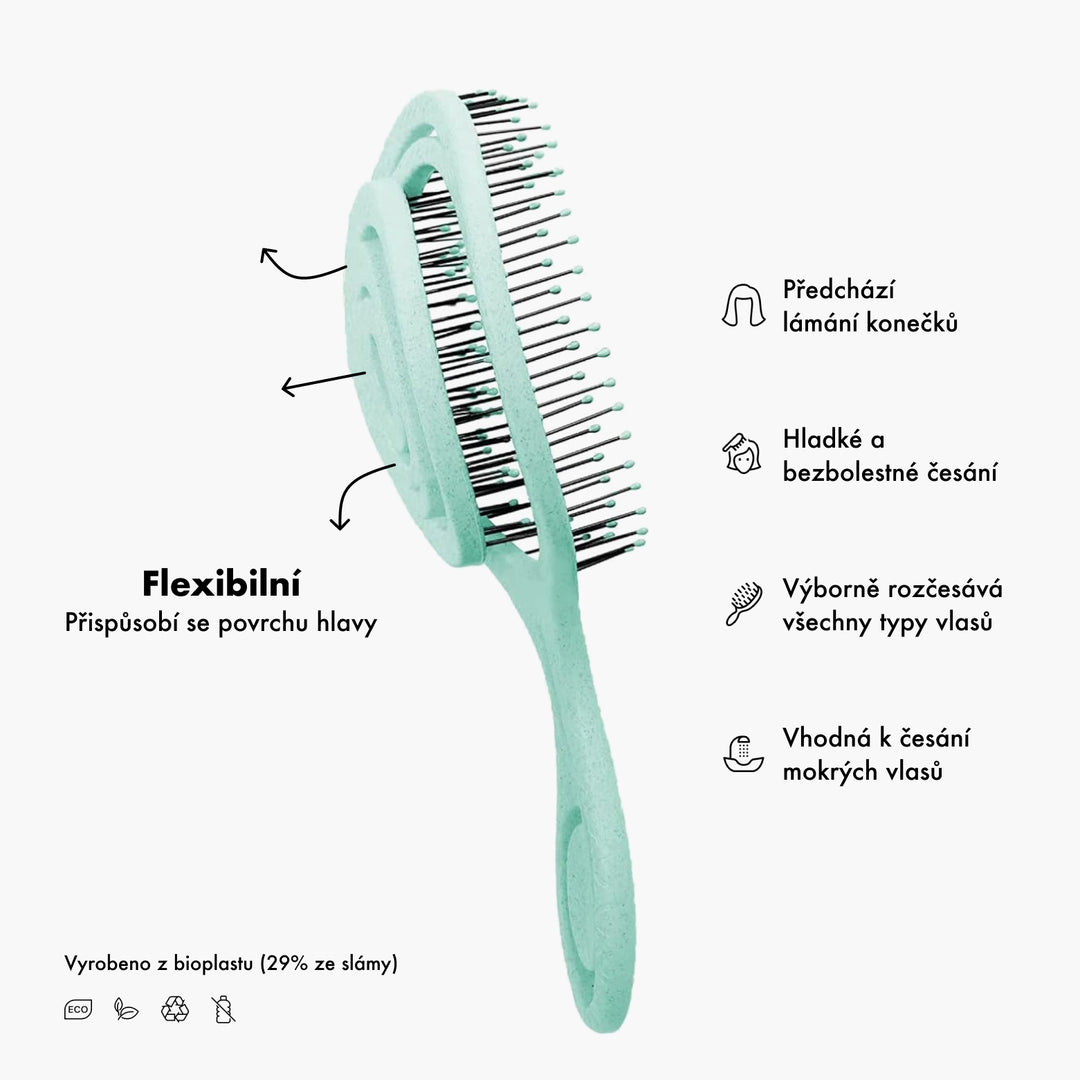 Organický Rozčesávací Kartáč - Netrhá a Neláme vlasy | BIO VEGAN vyrobeno z bioplastu | Mint
