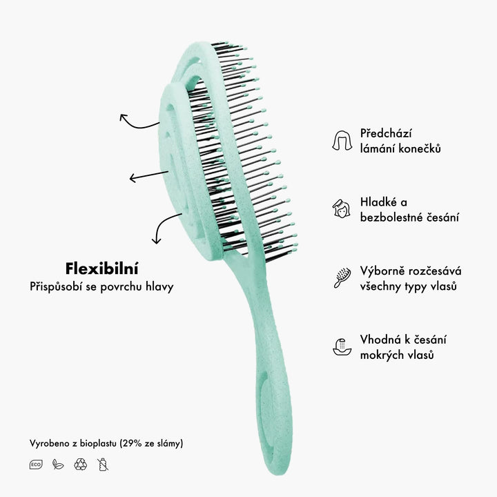 Organický Rozčesávací Kartáč - Netrhá a Neláme vlasy | BIO VEGAN vyrobeno z bioplastu | Mint